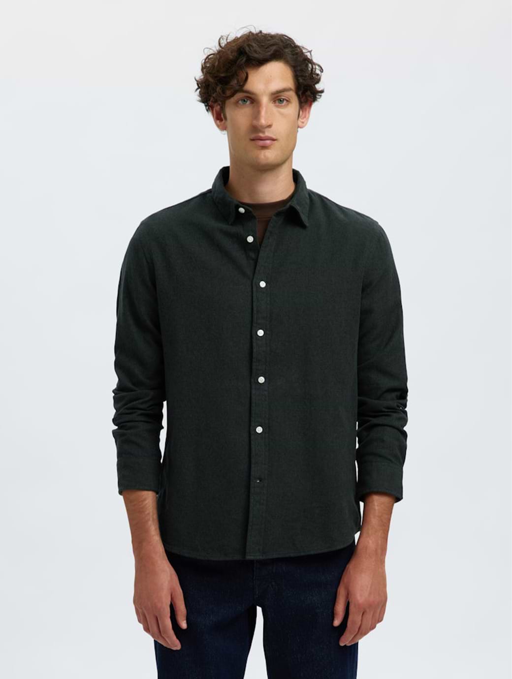 Selected Homme Noah Regular Fit Brushed Twist Long Sleeve Shirt Forest Night Twisted