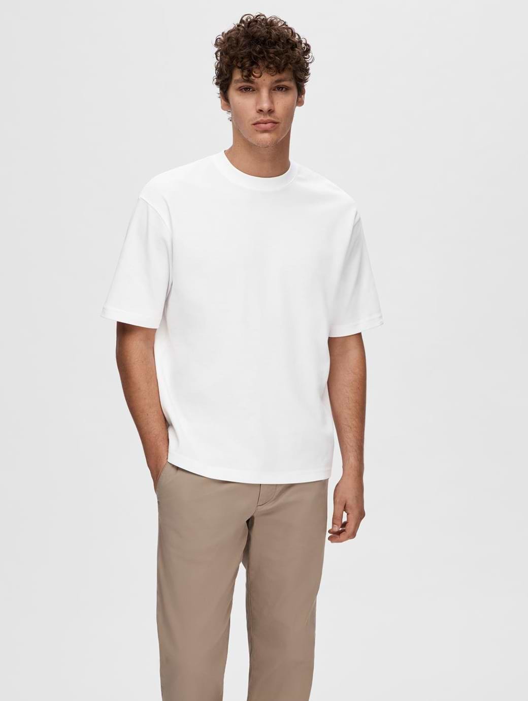 Selected Homme Oscar Loose Short Sleeve O-neck Tee Bright White