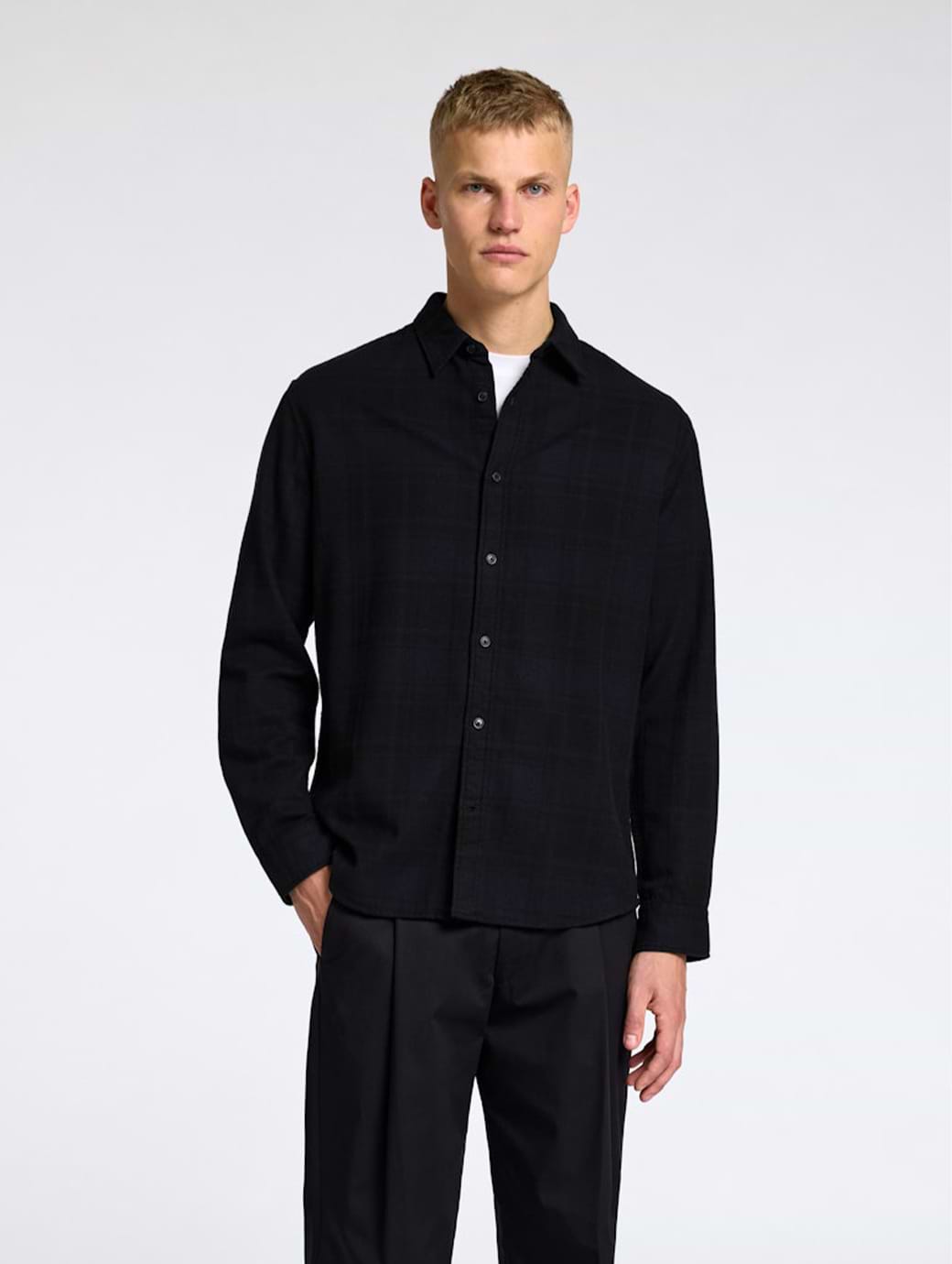 Selected Homme Owen Flannel Mix Long Sleeve Shirt Sky Captain with Black Checks