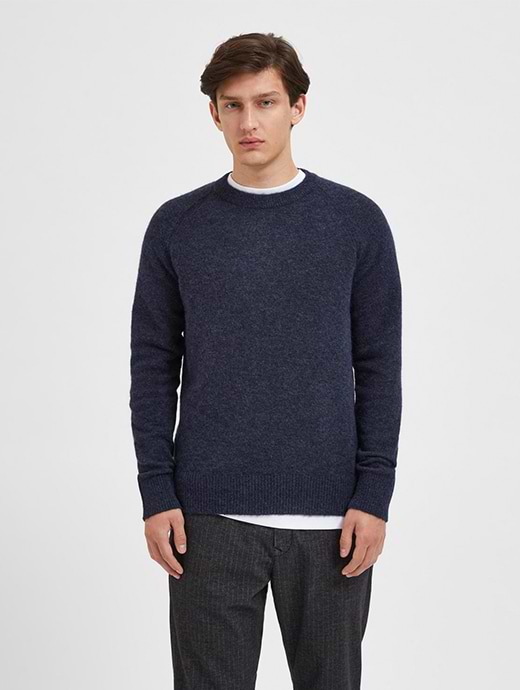 Selected Homme Rai Long Sleeve Knit Crew Neck Pullover Sky Captain