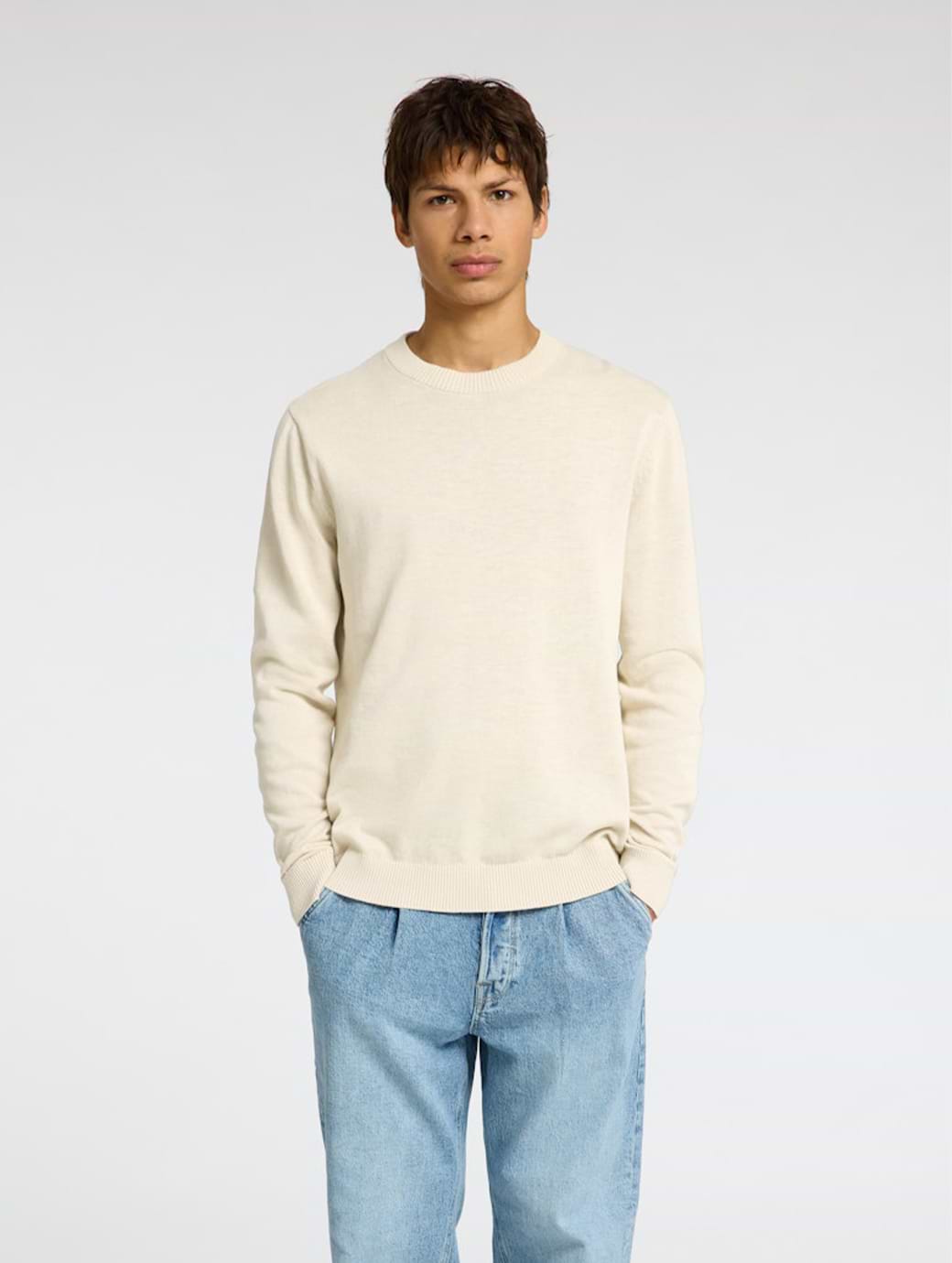 Selected Homme Reuben Long Sleeve Knit Relaxed Crew Neck Egret