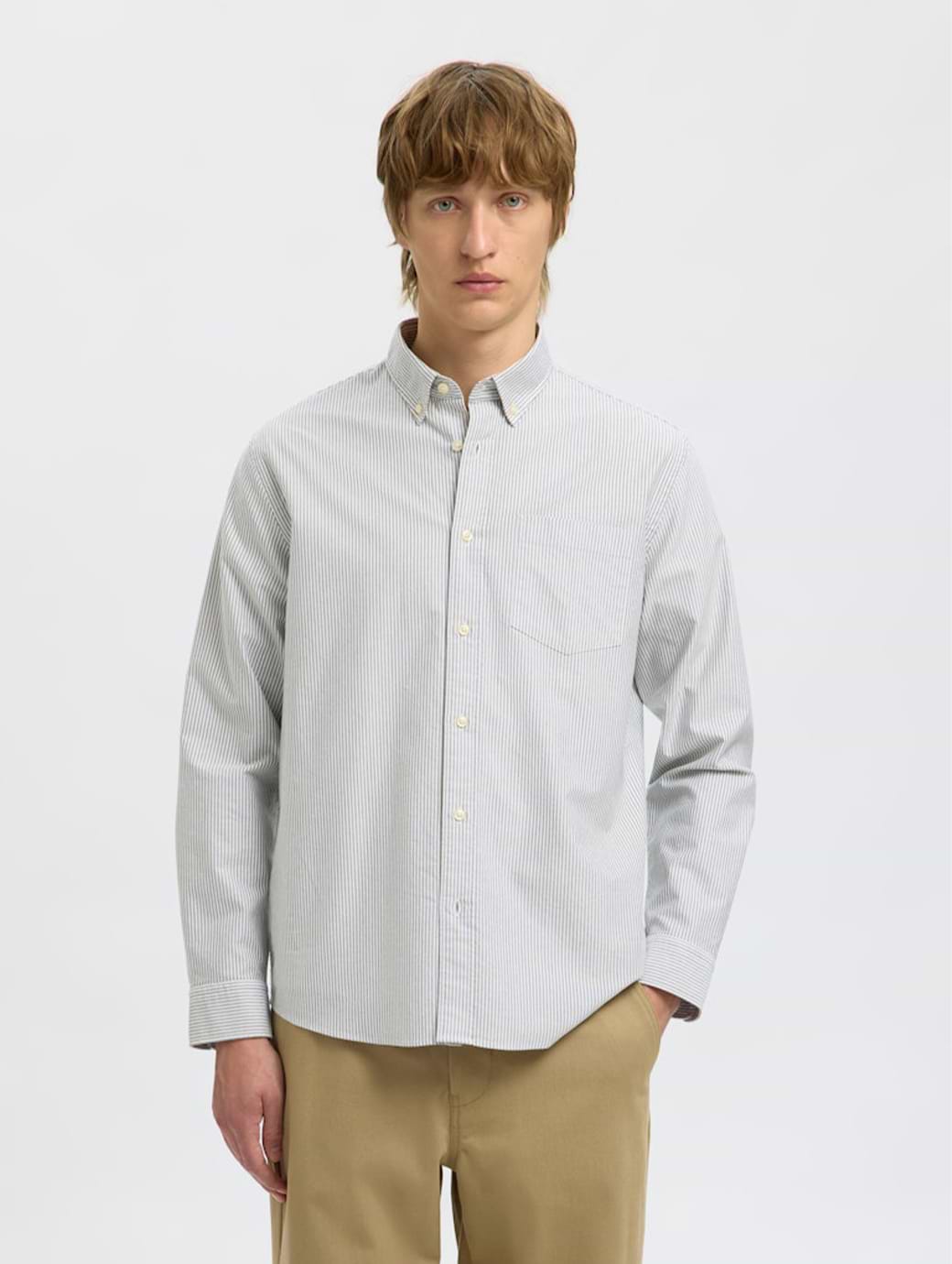 Selected Homme Rick Regular Fit Long Sleeve Ox Shirt Forest Night Stripes