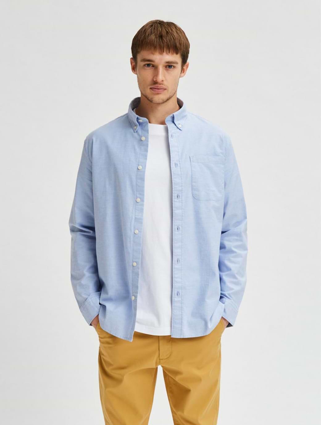 Selected Homme Rick Regular Fit Long Sleeve Ox Shirt Light Blue