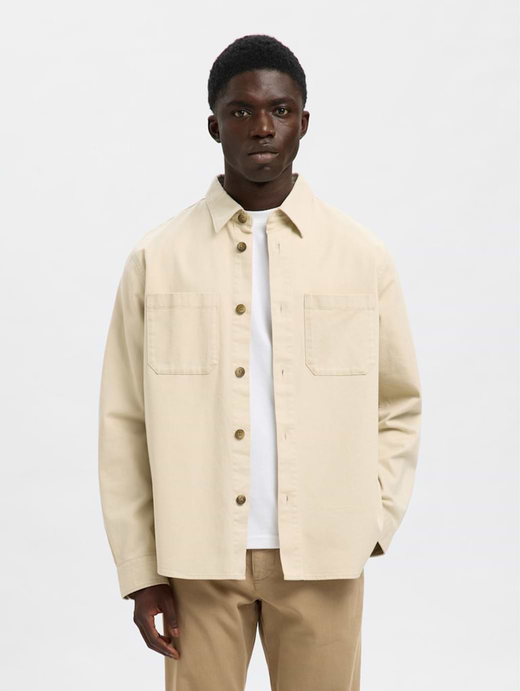 Selected Homme Travis Twill Long Sleeve Overshirt Oatmeal