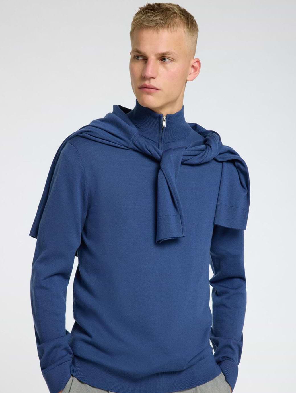 Selected Homme Tray Long Sleeve Knit Merino Half Zip Pullover Oceana