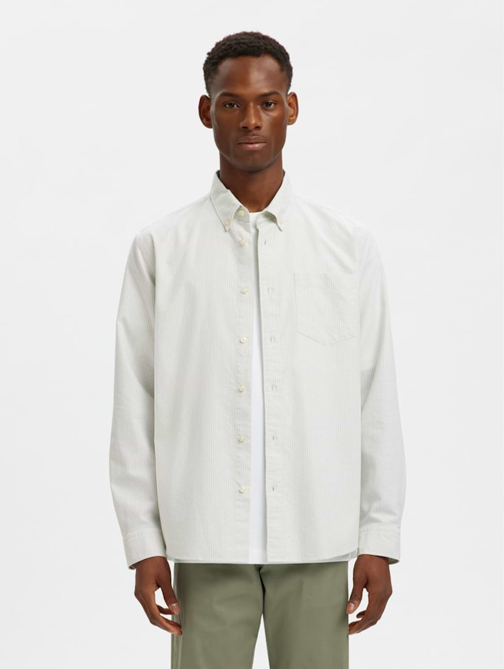 Selected Men's Rick Regular Fit Long Sleeve Ox Shirt Bright White/Aqua Grey