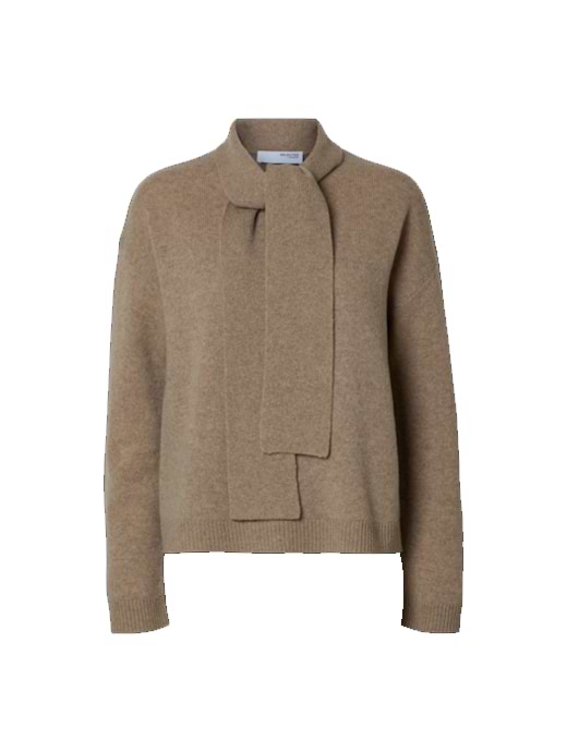 Selected Femme Nukka Long Sleeve Knit Tie High Neck Melange with Irish