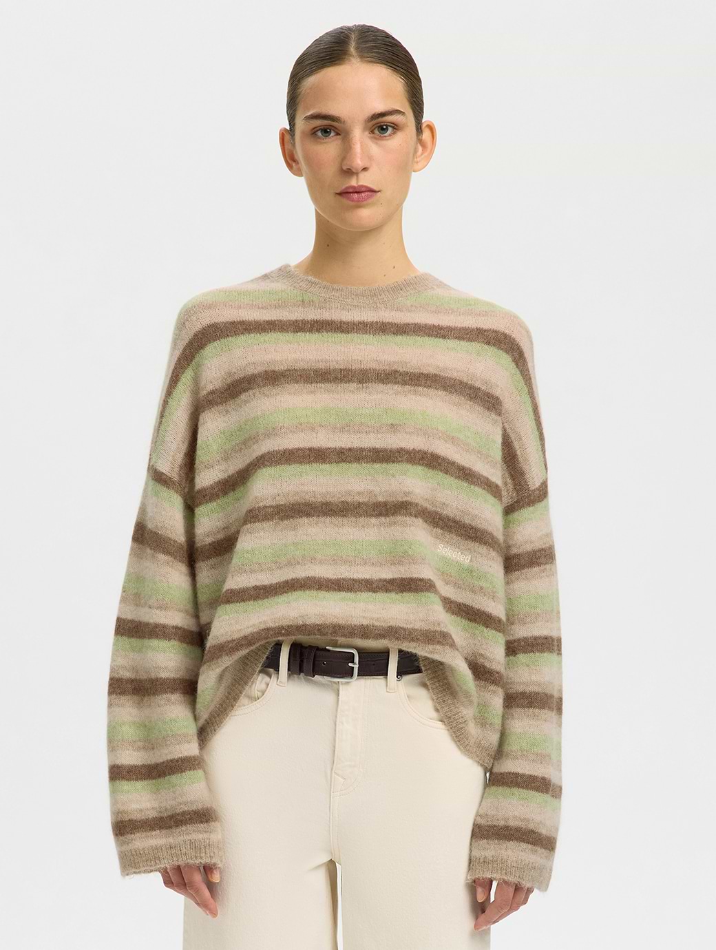 Selected Women's Lulu Long Sleeve Knit Button O-Neck Pure Cashmere Birch