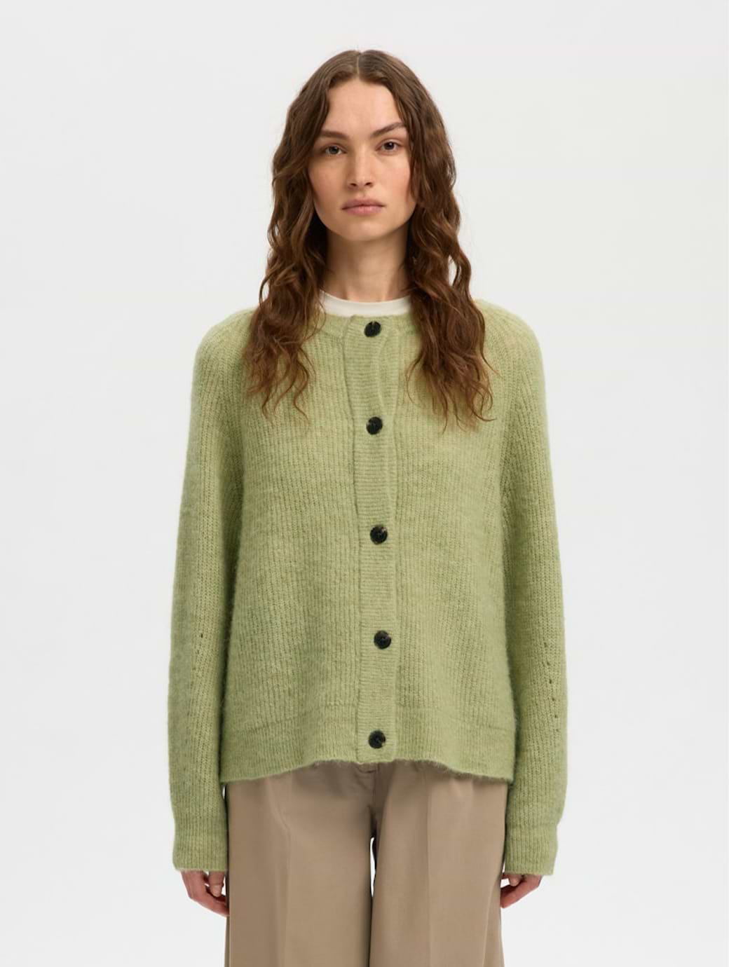 Selected Women's Lulu Long Sleeve Knit Short Cardigan Lint Melange