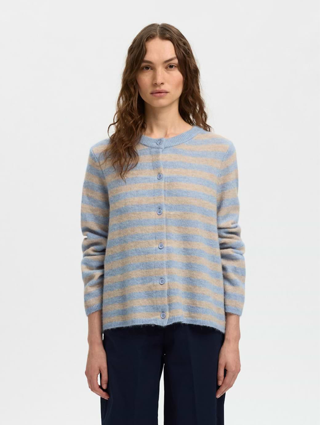 Selected Women's Lulu New Long Sleeve Knit Cardigan Cashmere Blue Birch