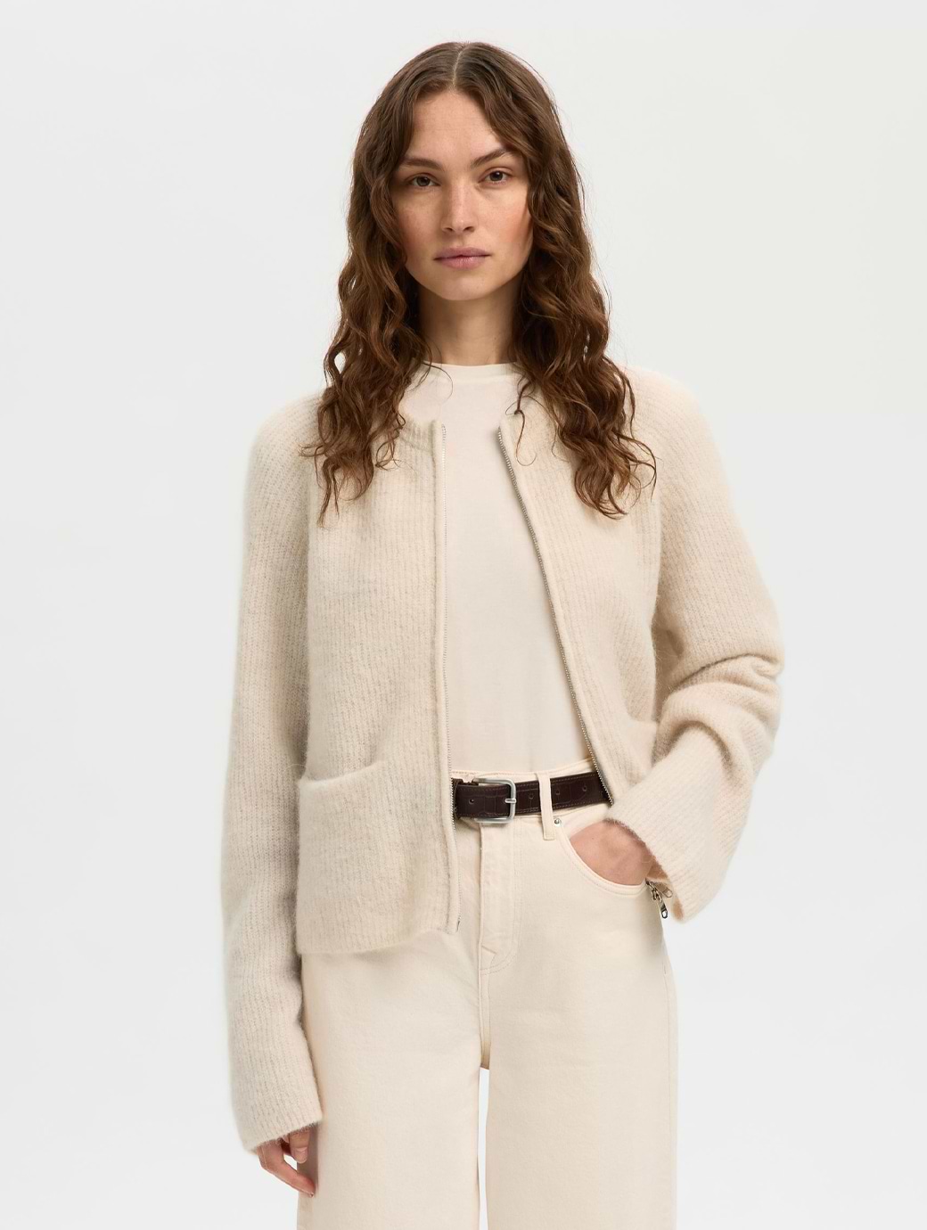 Selected Women's Sia Ras Long Sleeve Knit Short Cardigan Birch