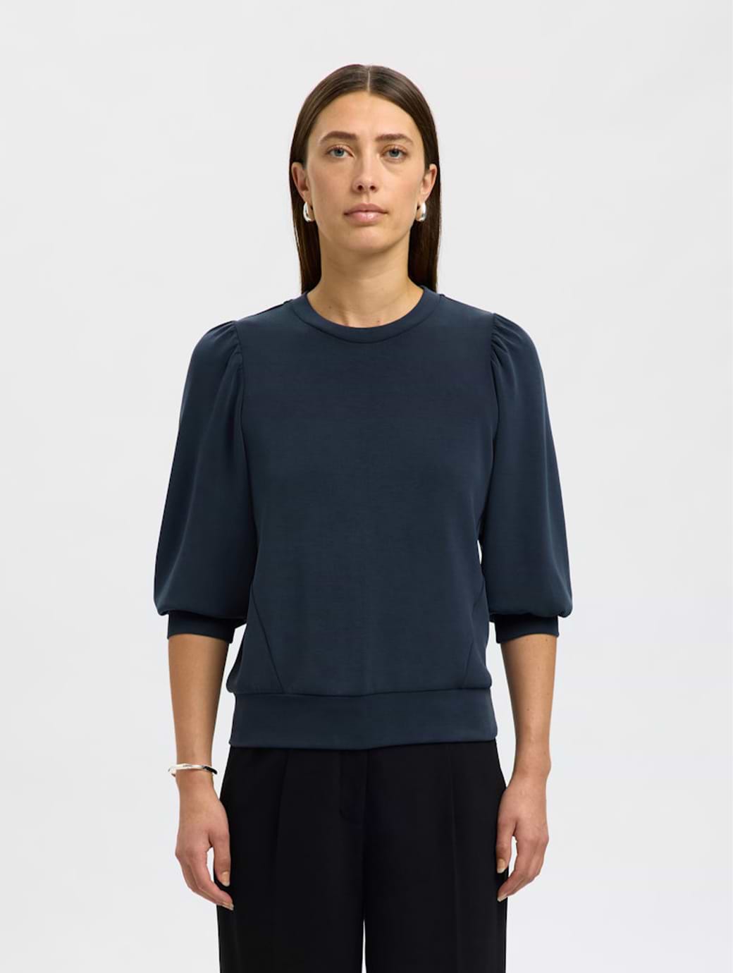 Selected Women's Tenny 3/4 Sweat Top Dark Sapphire