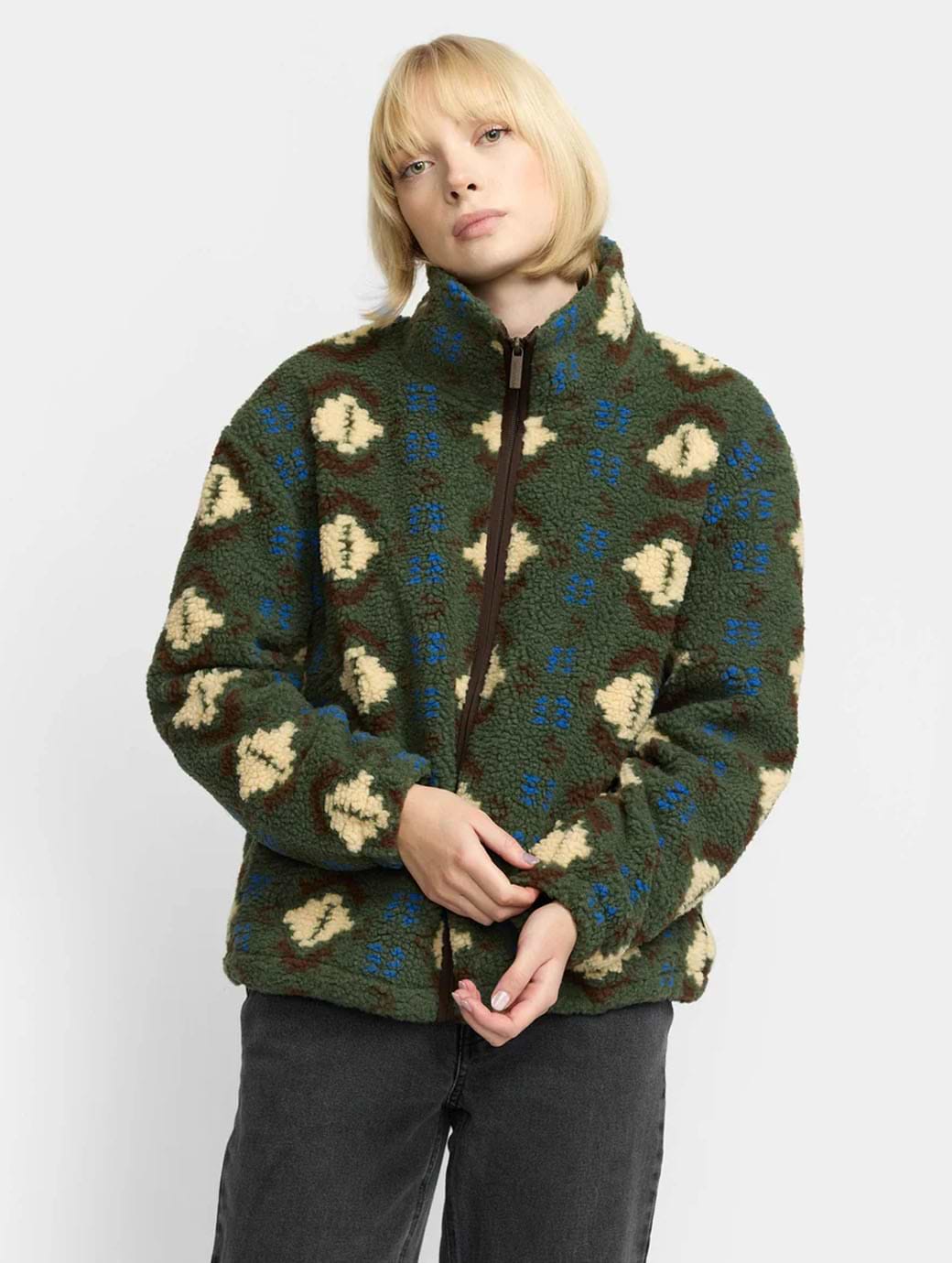 Selfhood Women's Printed Teddy Jacket Green