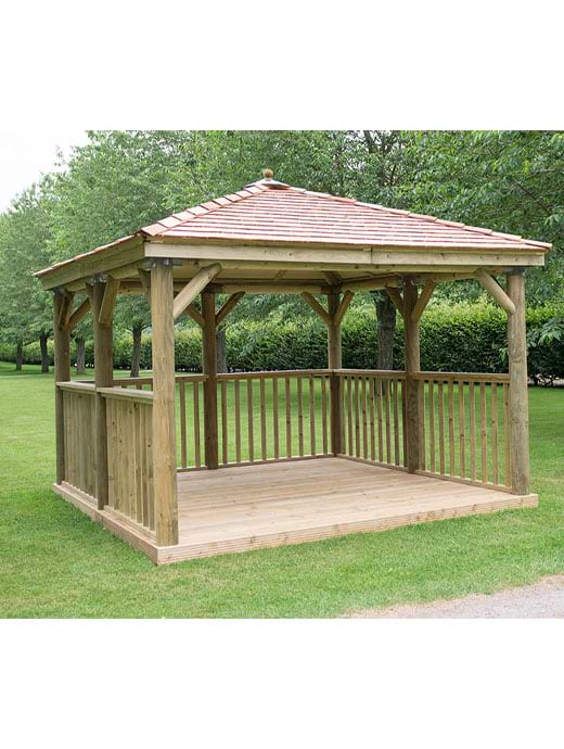 Forest Garden 3.5m Square Wooden Gazebo with Cedar Roof -Including Base