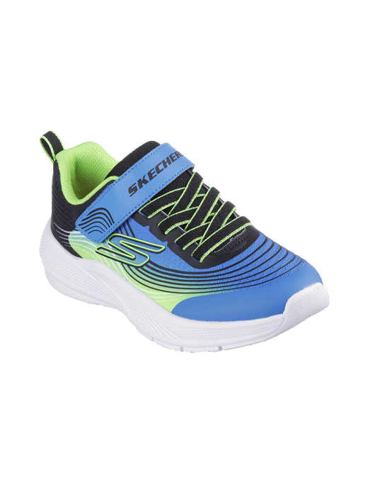 Skechers Boys' Microspec Advance Lightweight Gore & Strap Sneaker Blue/Lime