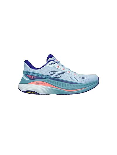 Skechers Women's Max Cushioning Propulsion Engineered Mesh Lace Up Light Blue/Navy