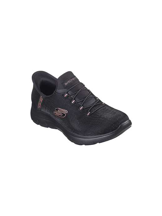 Skechers Women s Summits Classy Nights Sparkle Snake Mesh Bungee Slip Ins Black Gold