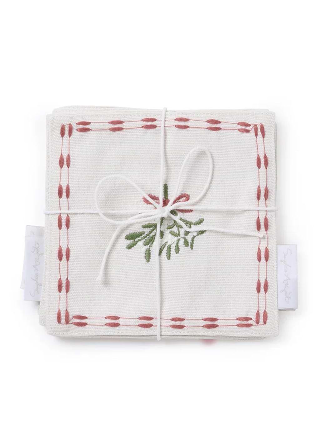 Sophie Allport Mistletoe Embroidered Drink Napkins (Set of 4)
