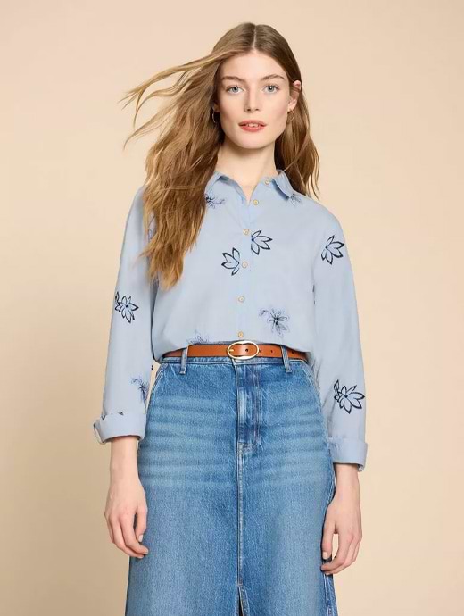 White Stuff Women's Sophie Embroidered Shirt Blue Multi