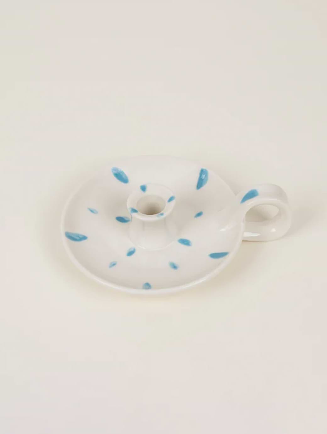 St Eval 1/2" Candle Holder With Handle Sky Blue Brushmarks