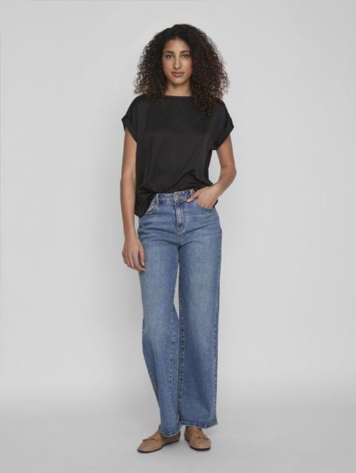 Vila Viellette Satin Top Black
