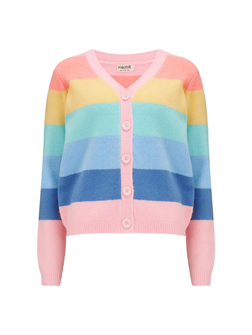 Sugarhill Izzy Cardigan Multi Pastel Rainbow Stripes