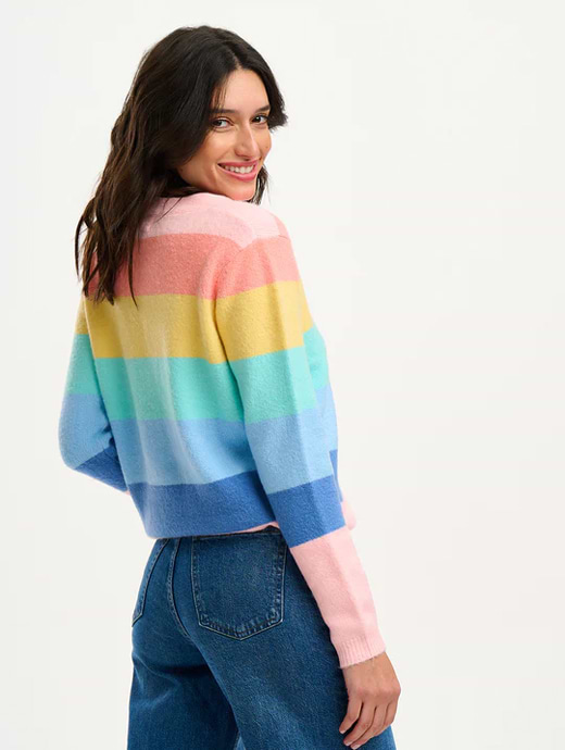 Sugarhill Izzy Cardigan Multi Pastel Rainbow Stripes