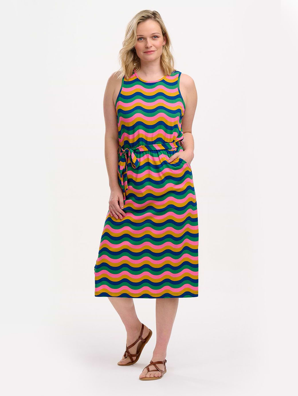 Sugarhill Rory Jersey Midi Dress Multi Rainbow Waves
