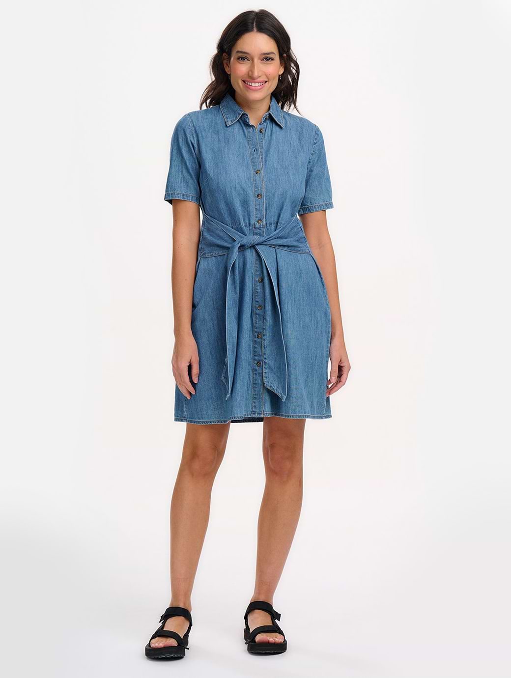 Sugarhill Talitha Mini Shirt Dress Mid Blue Denim