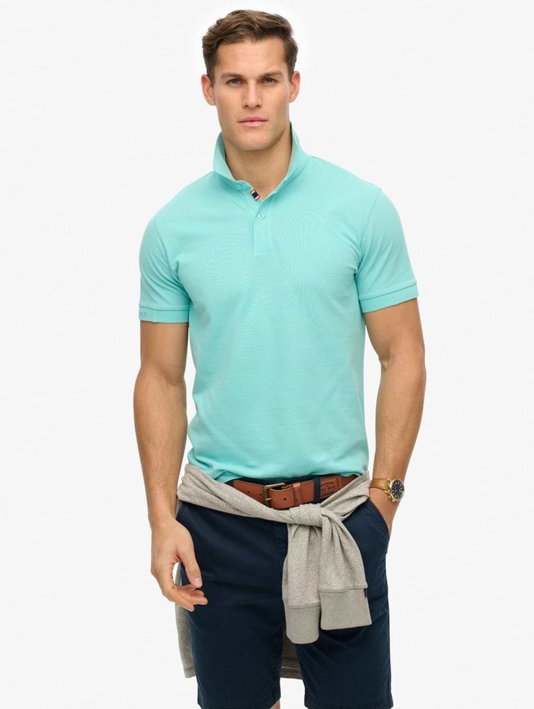 Superdry Men's City Pique Polo Aqua Sky Turquoise