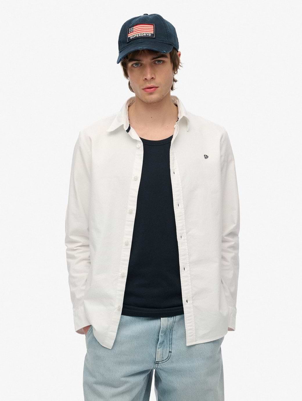 Superdry Men's Classic Oxford Long Sleeve Shirt Optic White Oxford