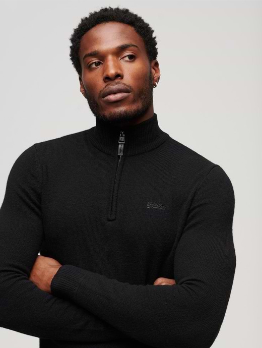 Superdry Men s Henley Essential Embroidered Knit Carbon Navy Black