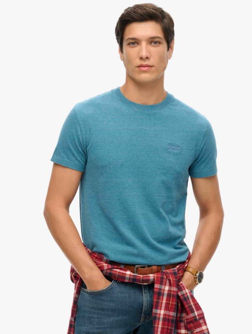 Superdry Men's Essential Logo Embroidered Tee Alaskan Blue Marl