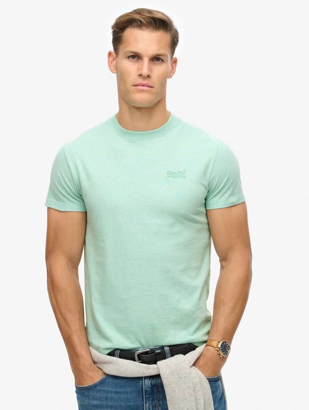 Superdry Men's Essential Logo Embroidered Tee Light Mint Green Marl