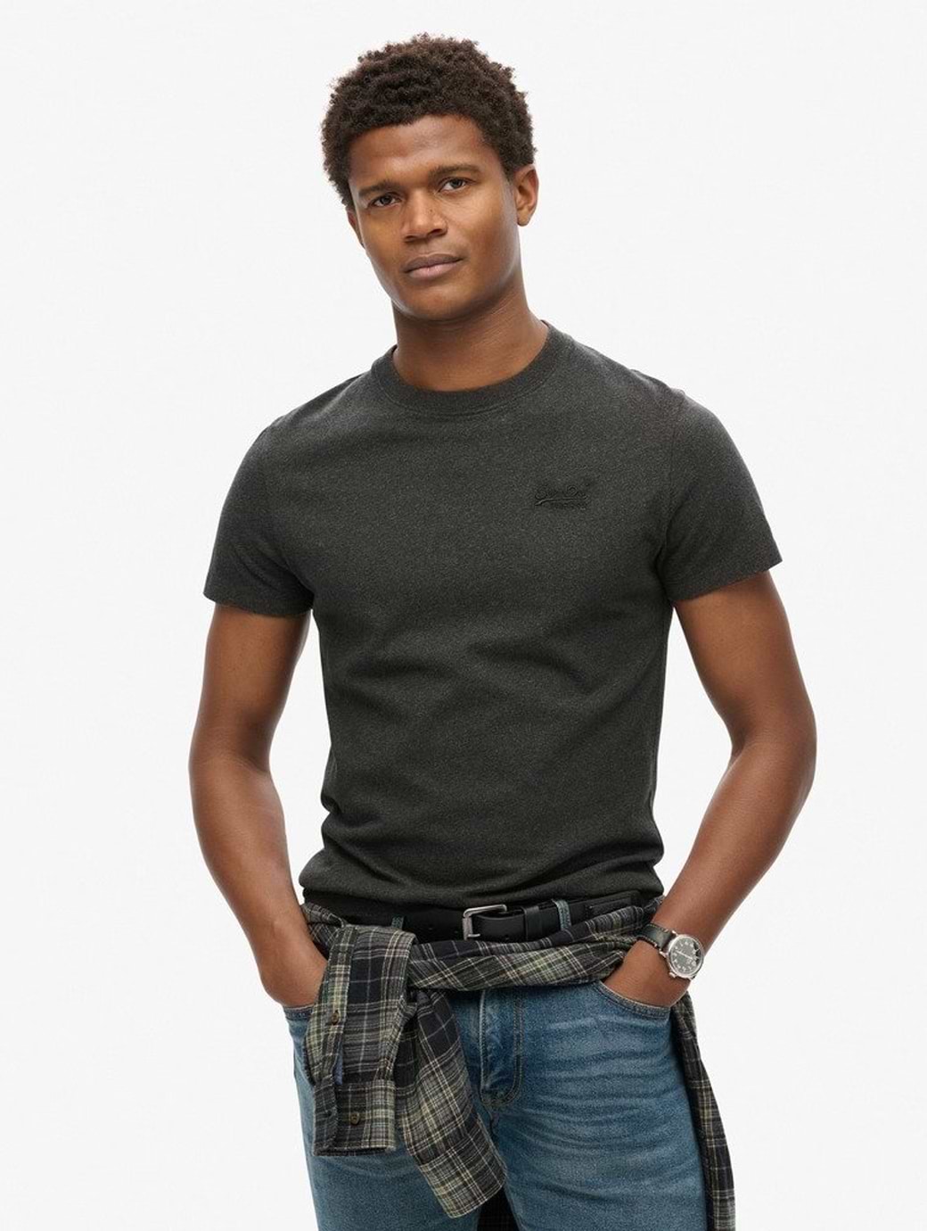 Superdry Men's Essential Logo Embroidered Tee Raven Black Marl