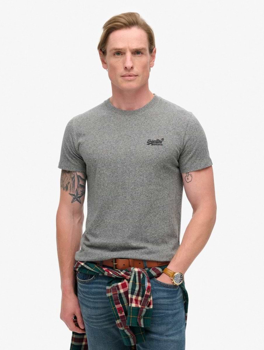 Superdry Men's Essential Logo Embroidered Tee Volcanic Black Grit