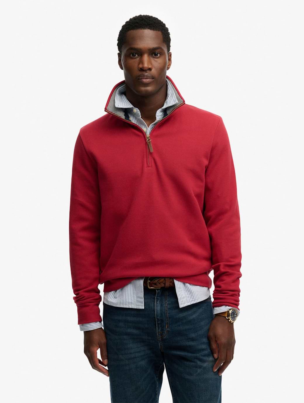 Superdry Men's Essential Pique Half Zip Prep Red