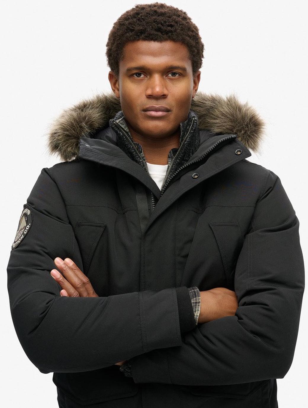 Superdry Men s Everest Faux Fur Parka Jacket Jet Black