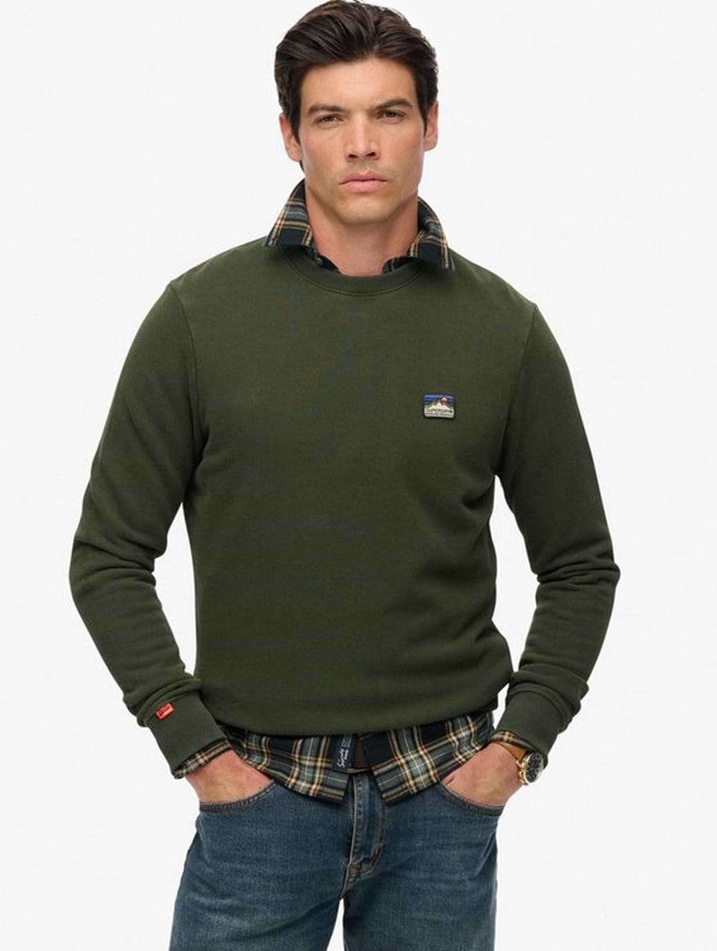 Superdry Men's Great Outdoors Embroidered Relaxed Sweat Olive Green