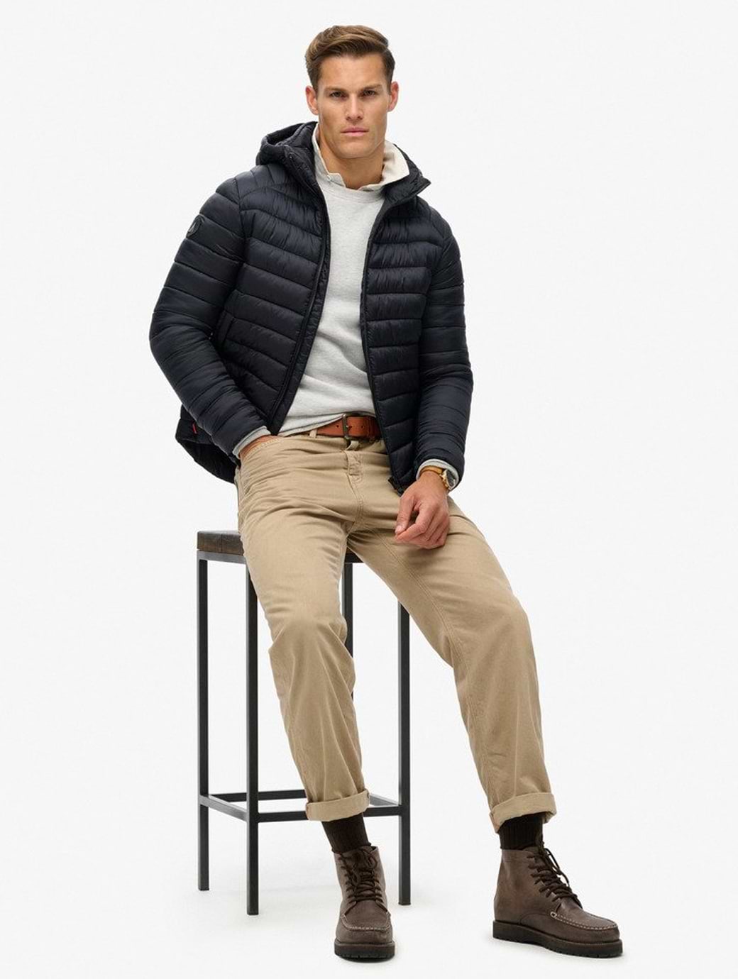 Chaqueta Superdry Fuji Emb Padded - Color Negro Talla L Para Hombre, Acolchada Y Cálida