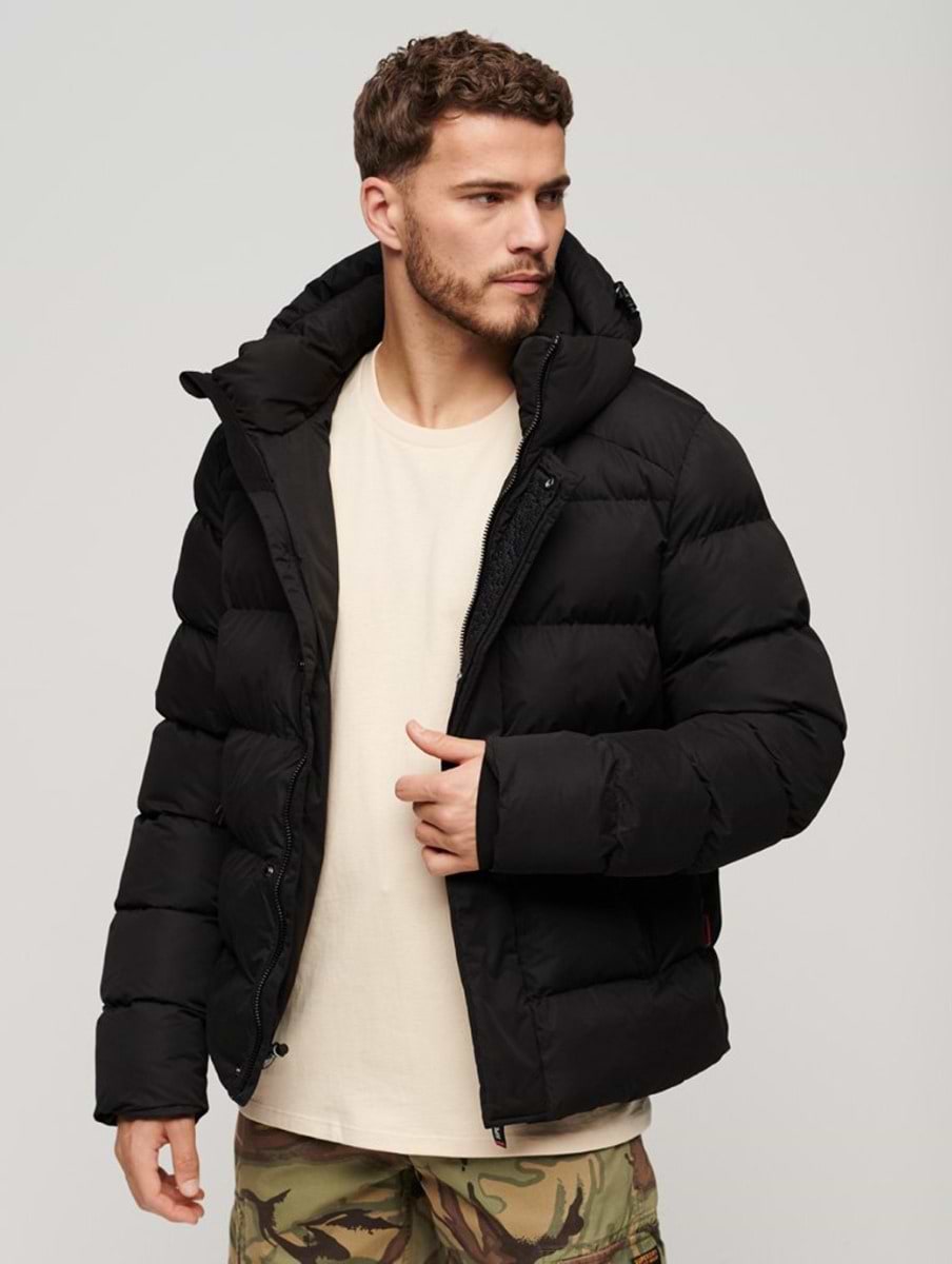 Mens superdry microfibre parka coat black top