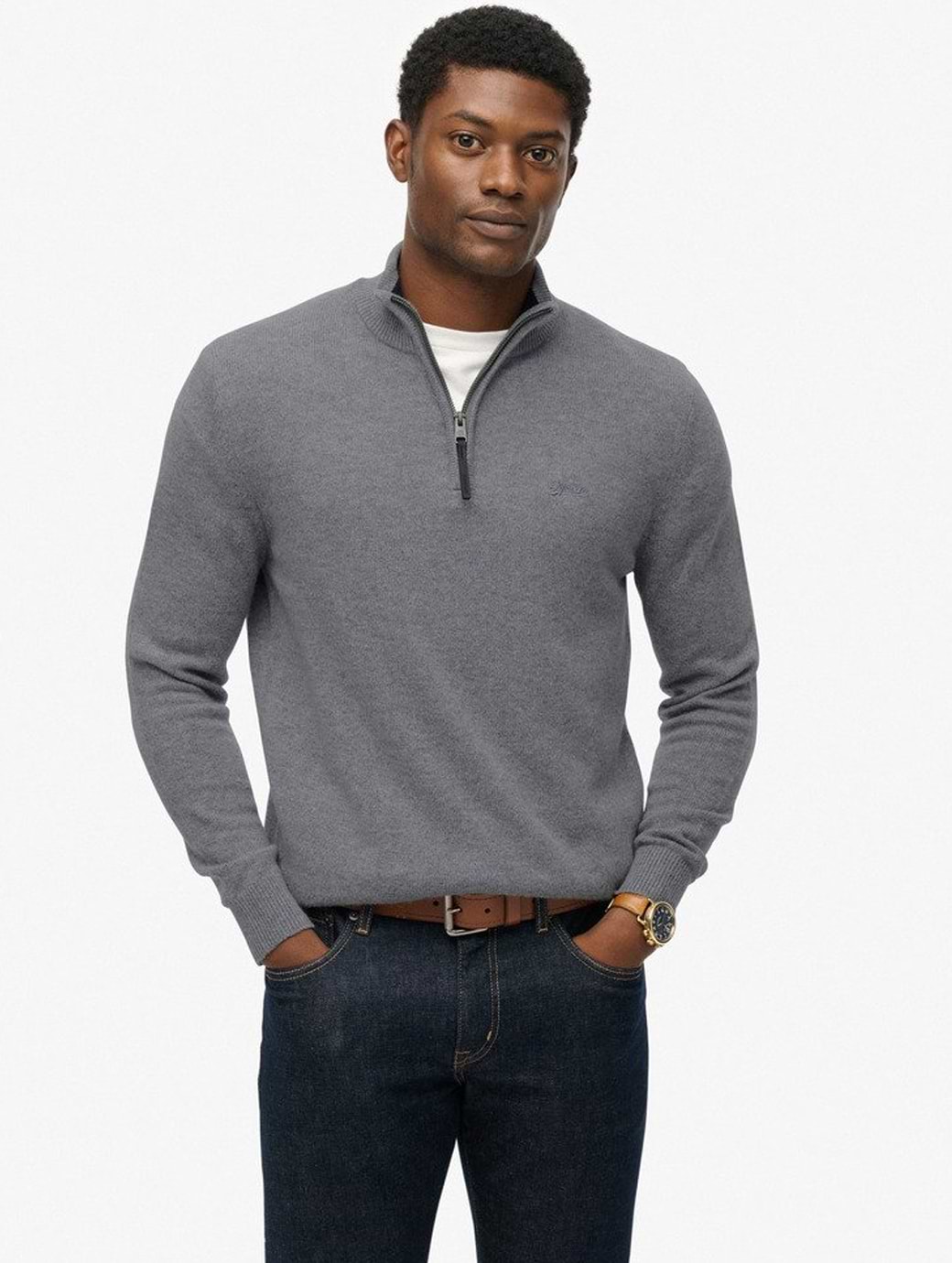 Superdry Men's Wool Blend Half Zip Jumper Blue Grey Marl