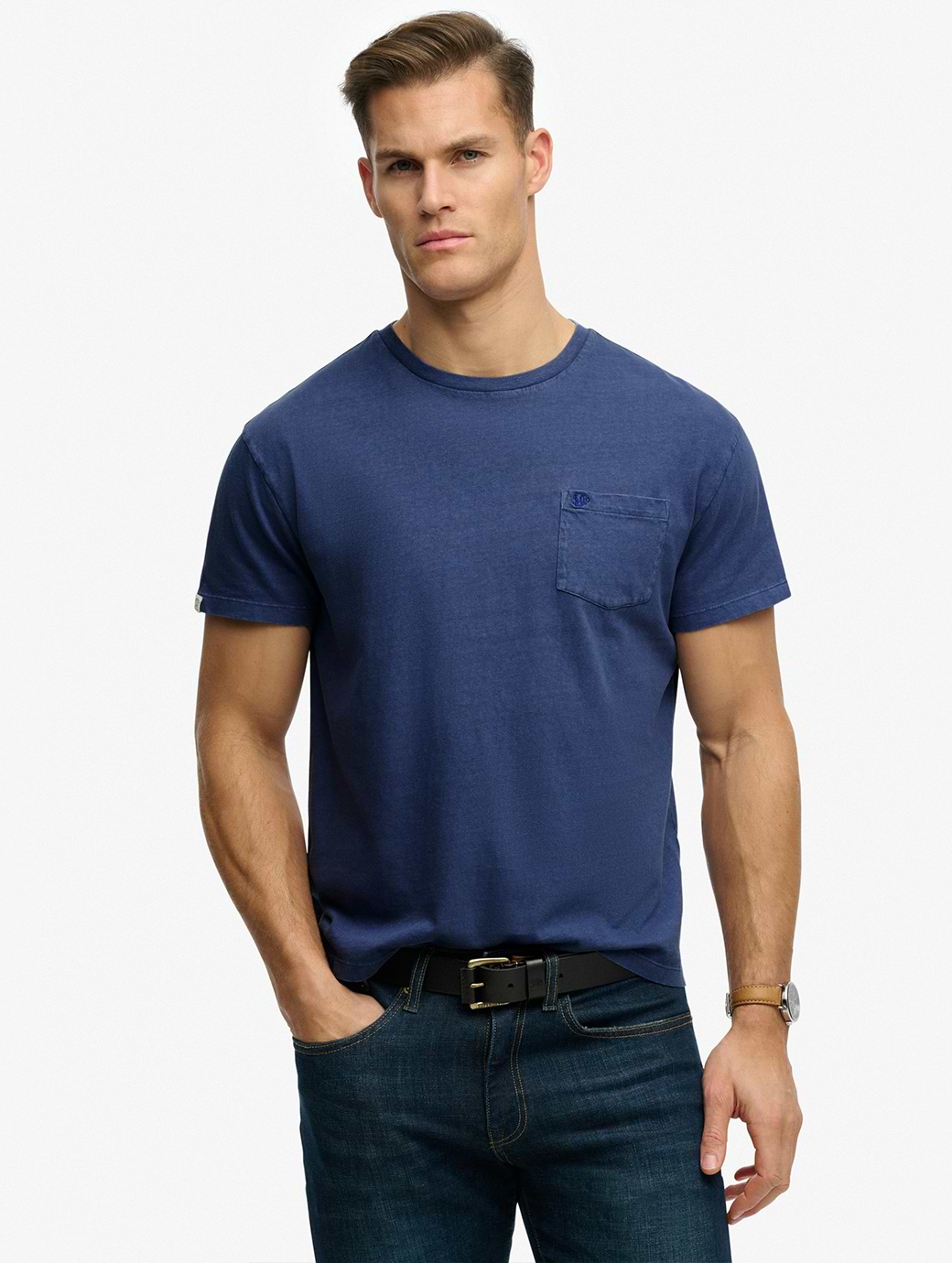 Superdry Men's Cotton Classic Linen Pocket Tee Montauk Blue