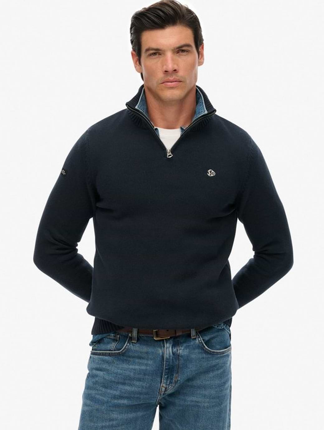 Superdry Men's Cotton Half Zip Knit Navy