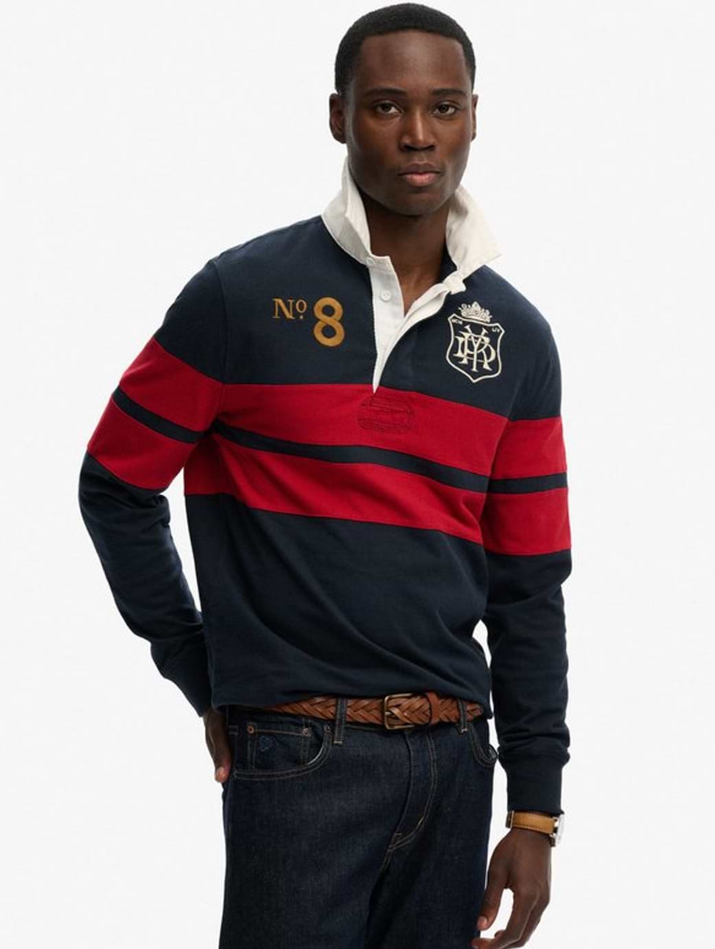 Superdry Men's Double Emblem Stripe Rugby Navy