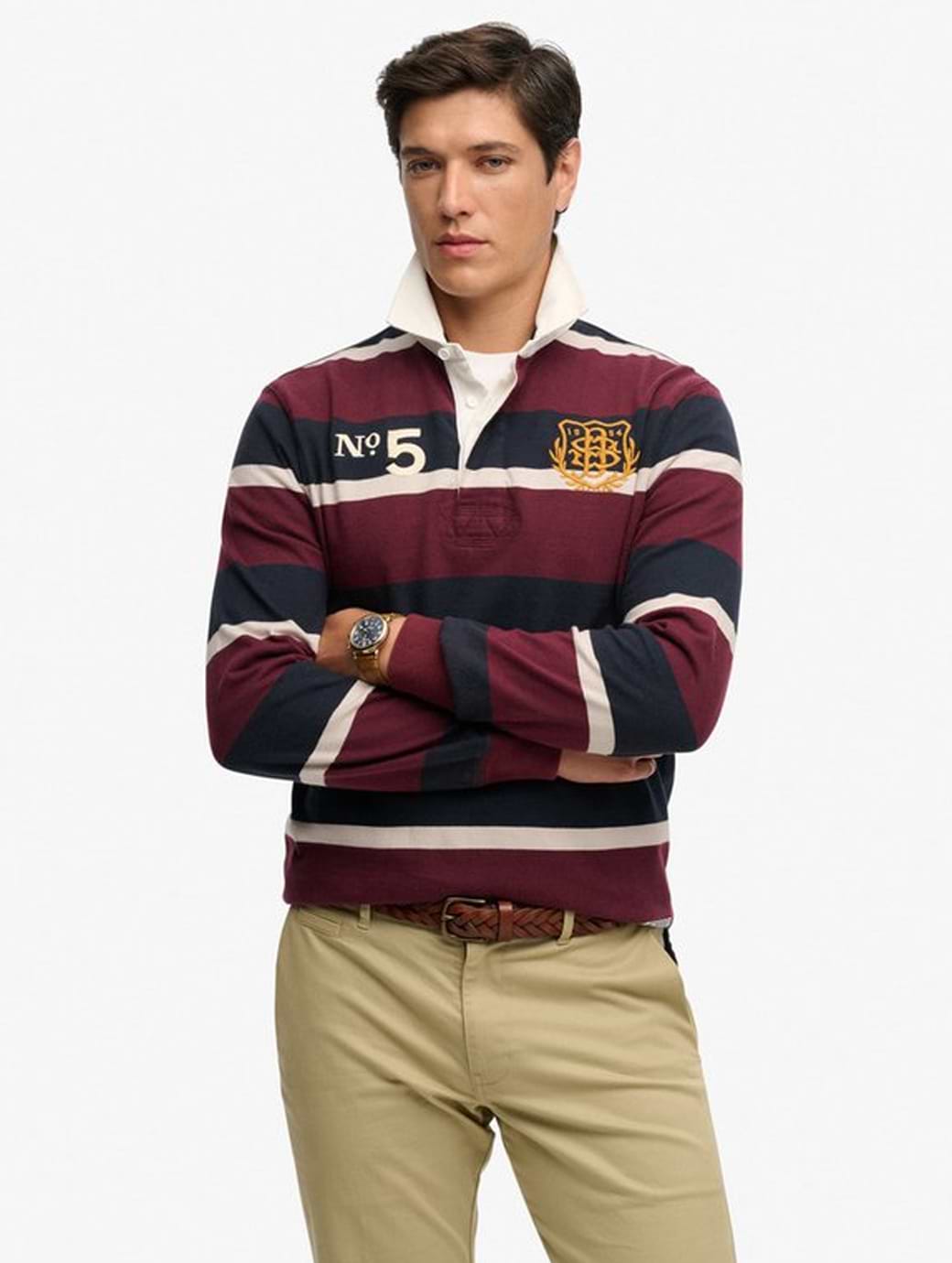 Superdry Men's Double Emblem Stripe Rugby Port