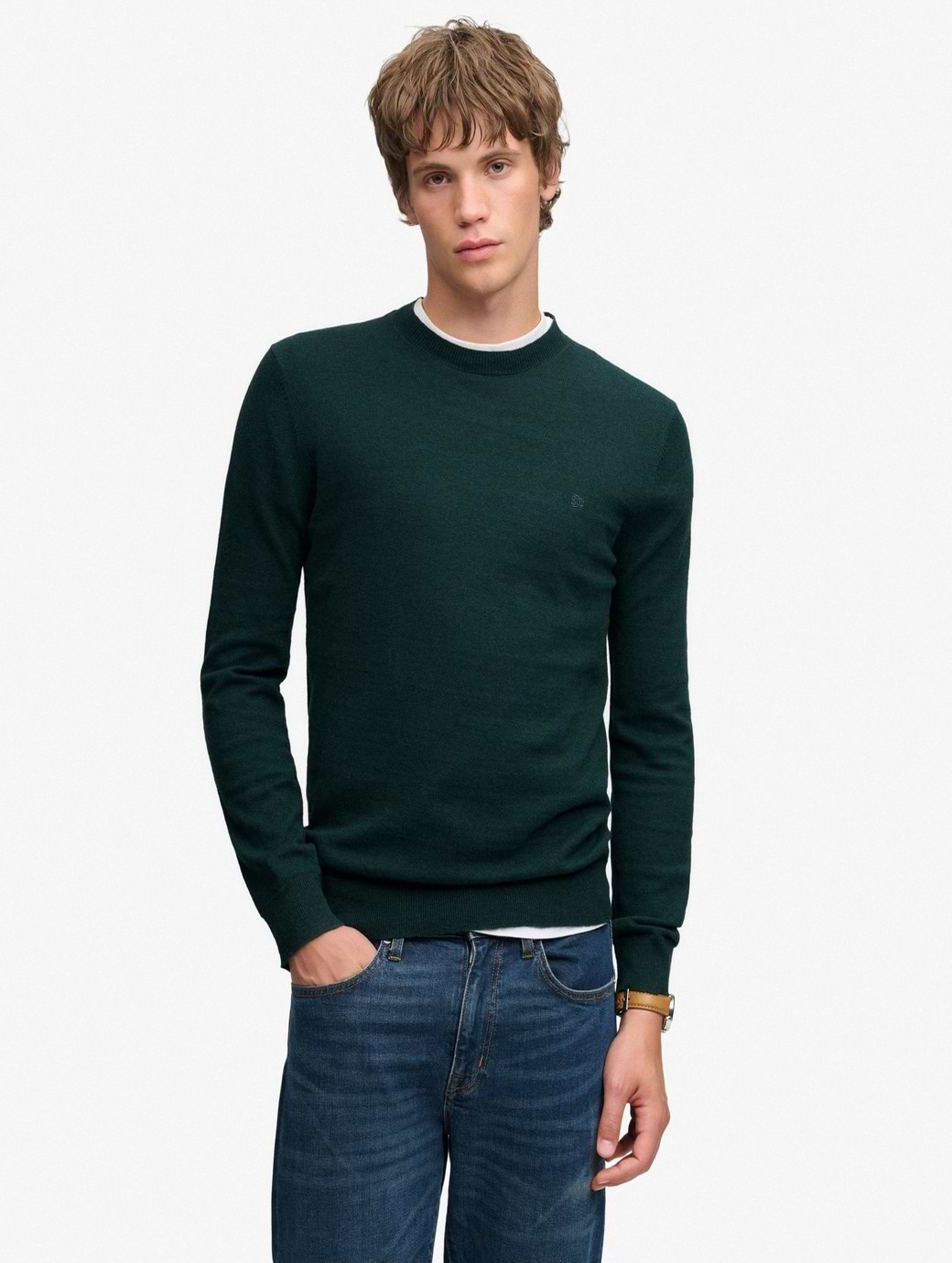 Superdry Men's Essential Lightweight Wool Blend Jumper Green