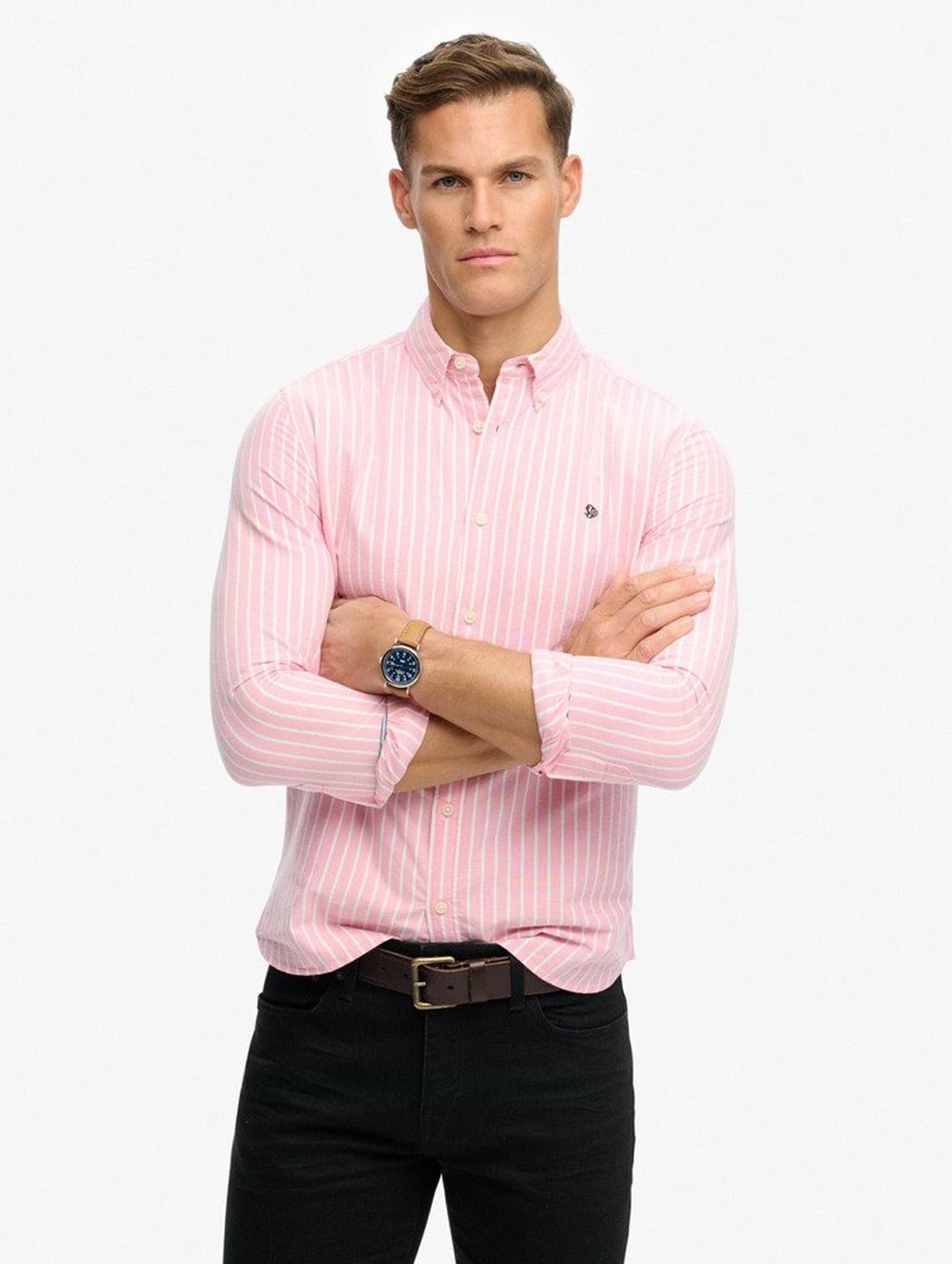 Superdry Men's Preppy Oxford Long Sleeve Shirt Cali Coral