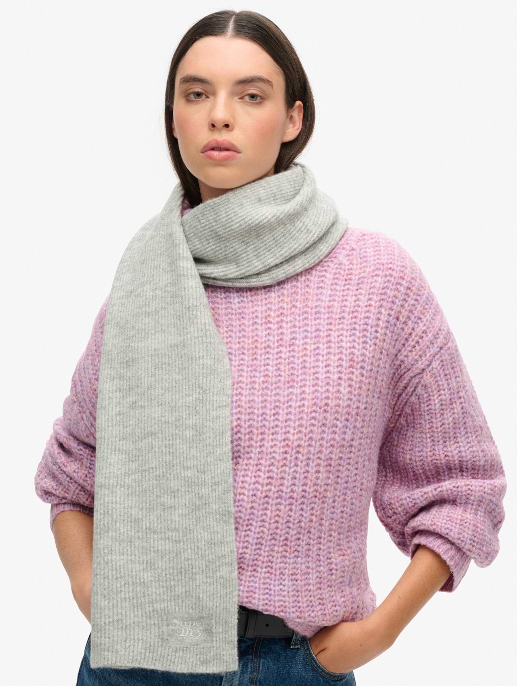 Superdry Soft Rib Knit Scarf Chalk Grey Marl
