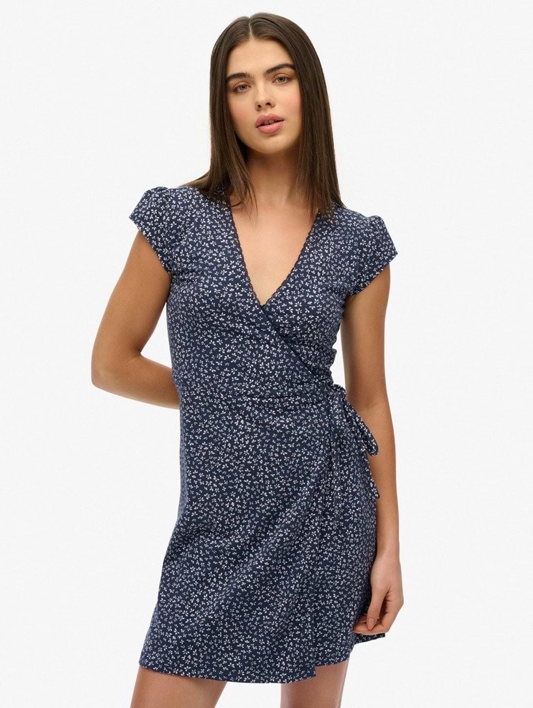 Superdry Women's Athletic Essential Wrap Dress Navy Ditsy